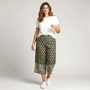 ISLANDER Woman's Mossy Green Floral & Border Print Lounge Pants 18W  Boho Casual